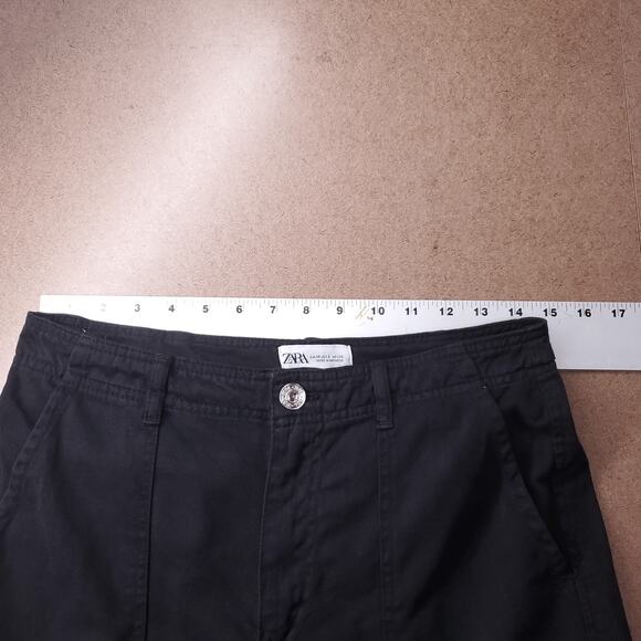 Zara Wide Leg Cargo Pants Womens 6 Black Utility Pockets Streetwear Boho Skater - Picture 3 of 12